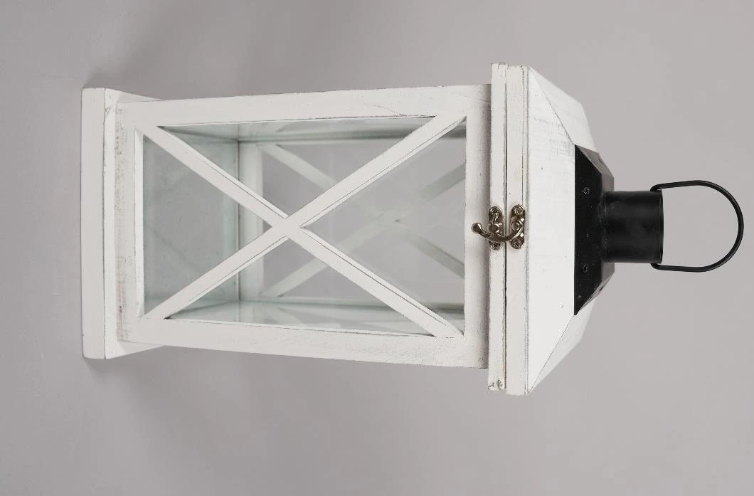 Metal & Wooden Squire Lantern Set of 2 20x20x40, 15x15x32